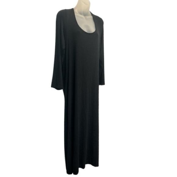 Victoria’ Secret Maxi Slip Dress Women XXL Black Ribbed Modal Deep-V Long-Sleeve - Picture 3 of 8